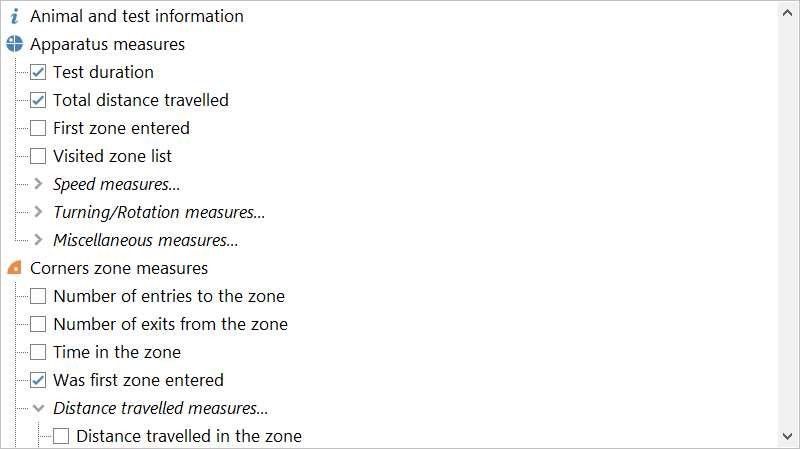 Partial measure list